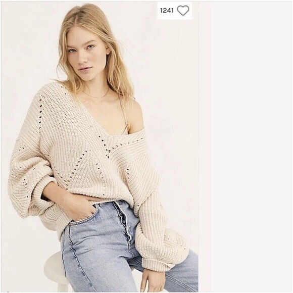 Free People All Day Long V Neck Knit Sweater Size Medium OB1059892 - Picture 1 of 12